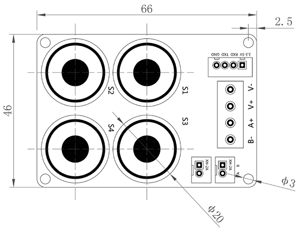四氣傳感器模塊俯視圖